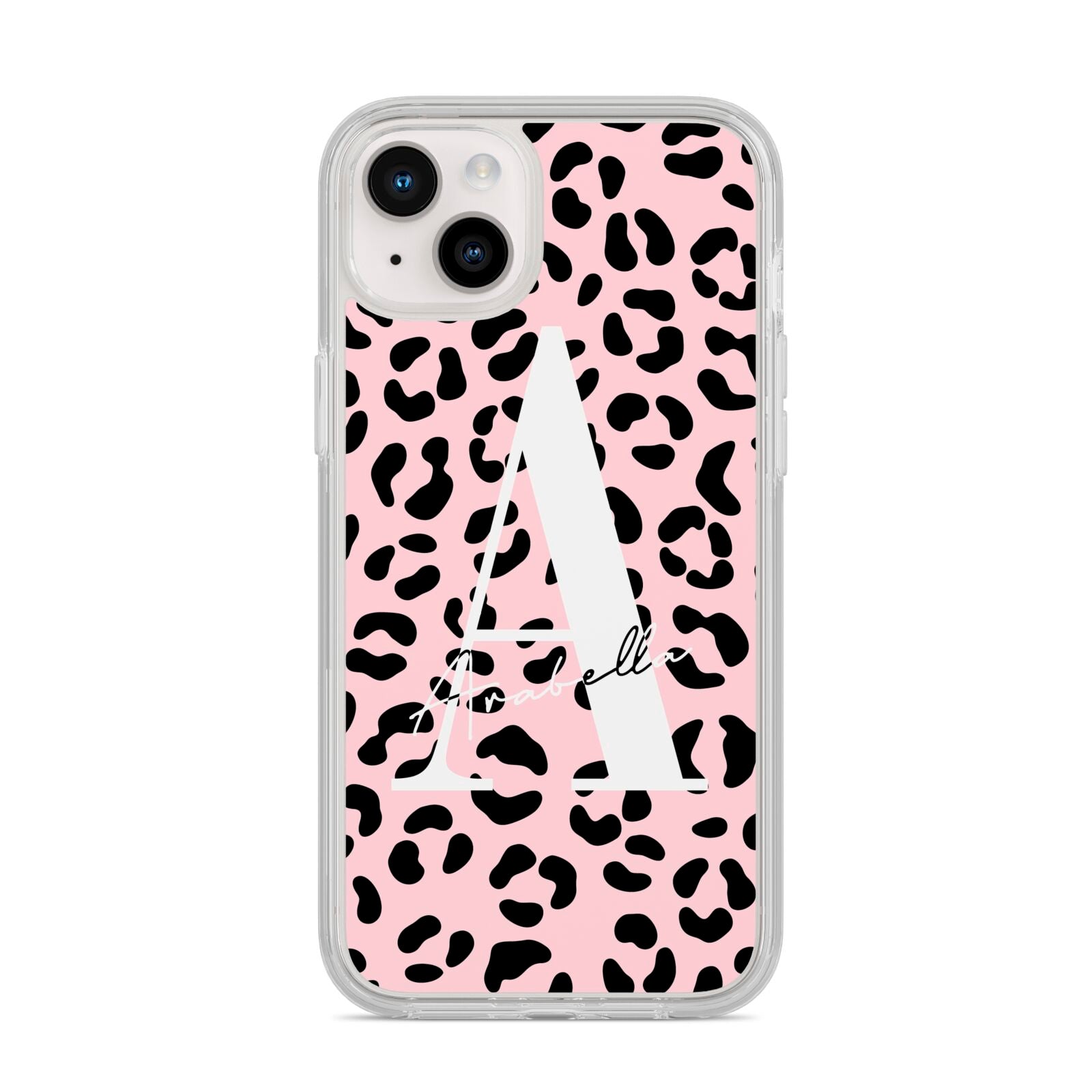 Personalised Leopard Print Pink Black iPhone 14 Plus Clear Tough Case Starlight