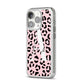 Personalised Leopard Print Pink Black iPhone 14 Pro Clear Tough Case Silver Angled Image
