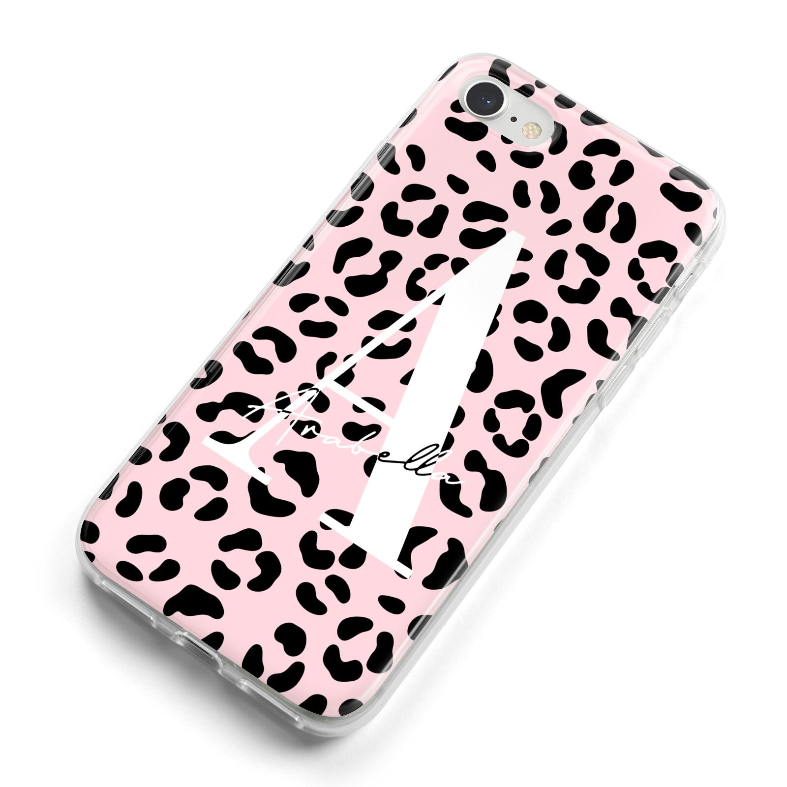 Personalised Leopard Print Pink Black iPhone 8 Bumper Case on Silver iPhone Alternative Image