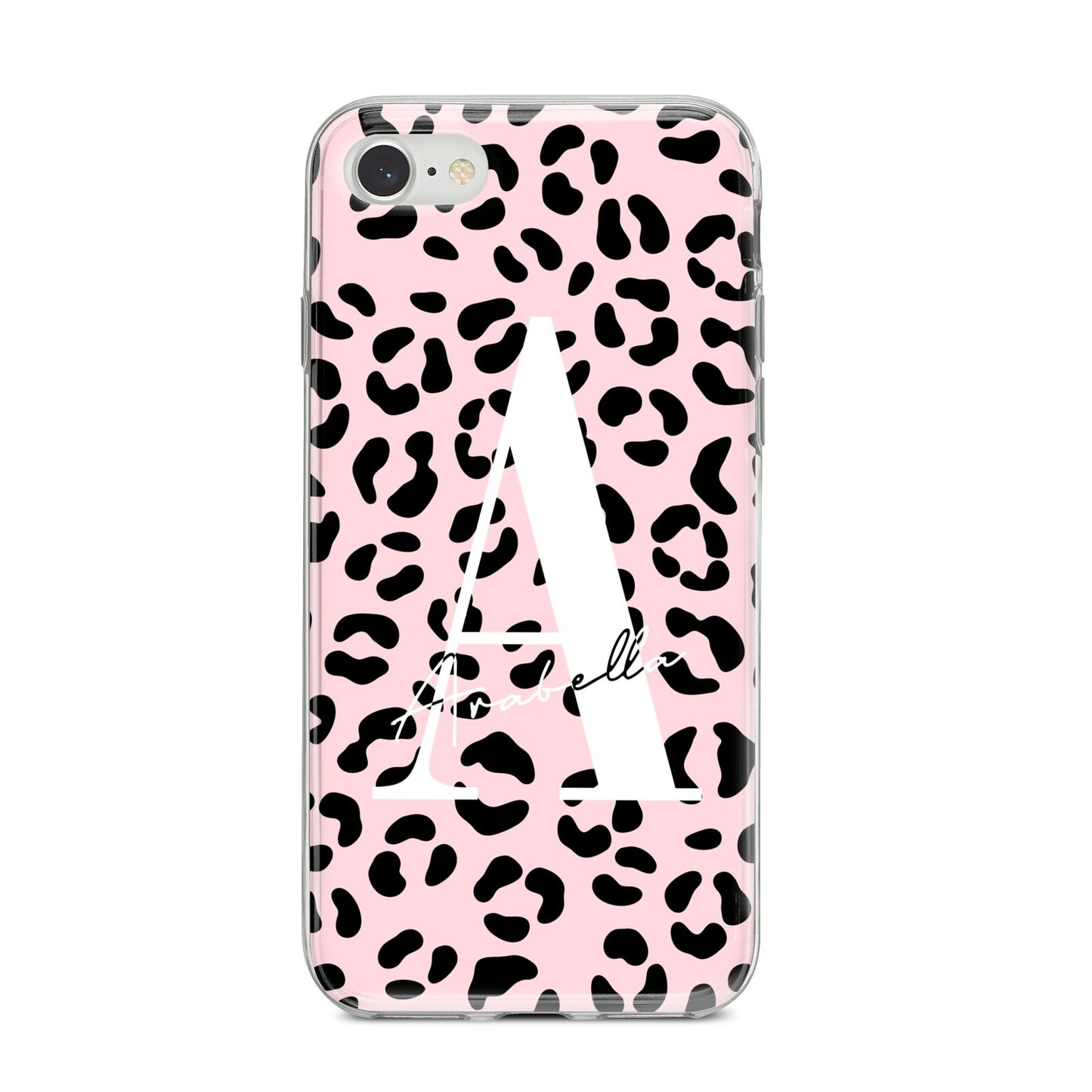 Personalised Leopard Print Pink Black iPhone 8 Bumper Case on Silver iPhone