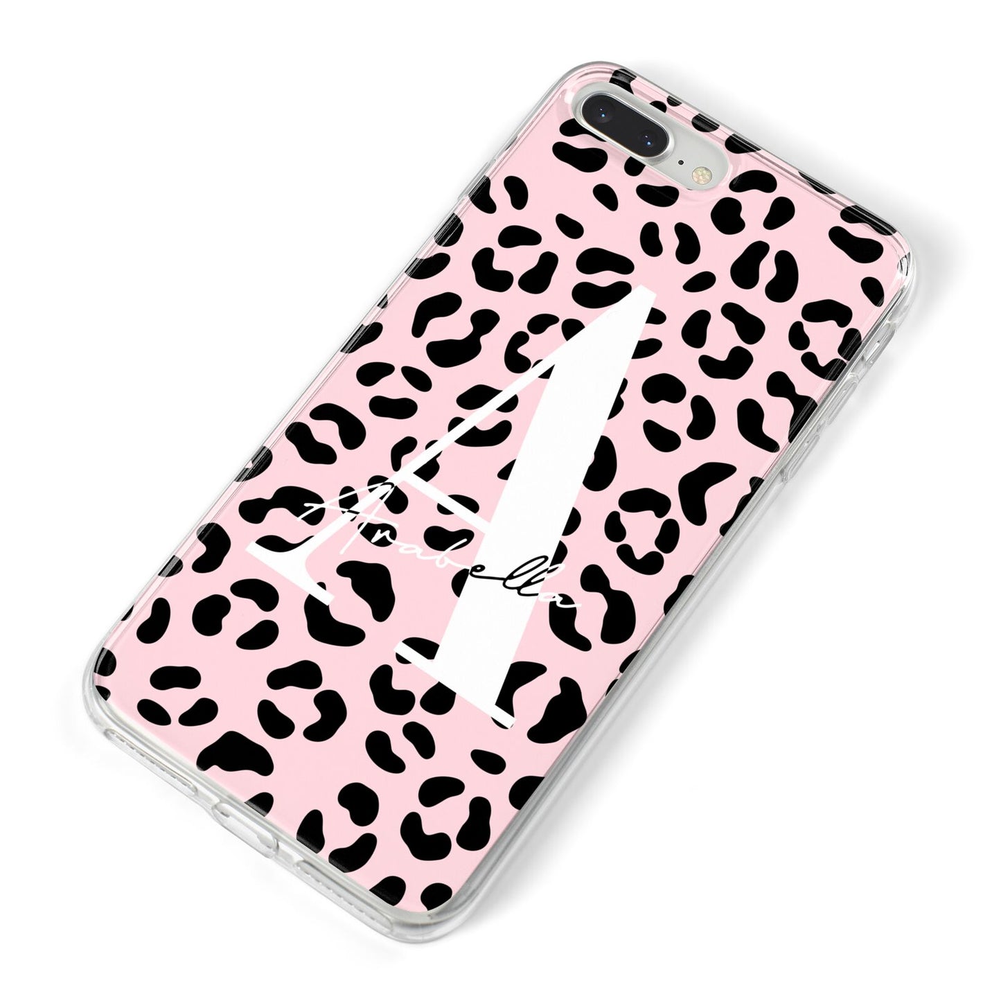 Personalised Leopard Print Pink Black iPhone 8 Plus Bumper Case on Silver iPhone Alternative Image