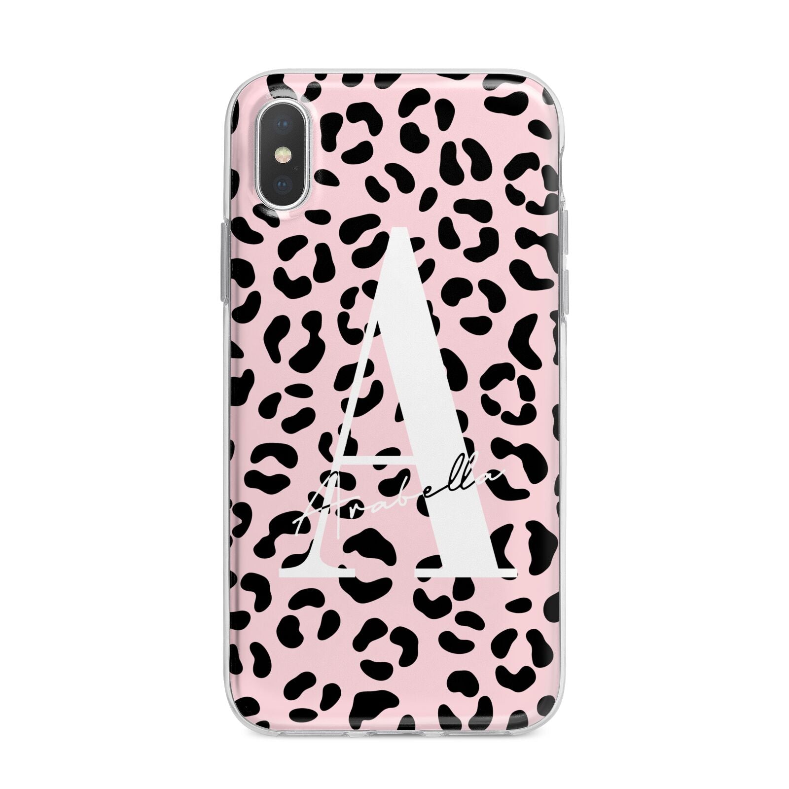 Personalised Leopard Print Pink Black iPhone X Bumper Case on Silver iPhone Alternative Image 1
