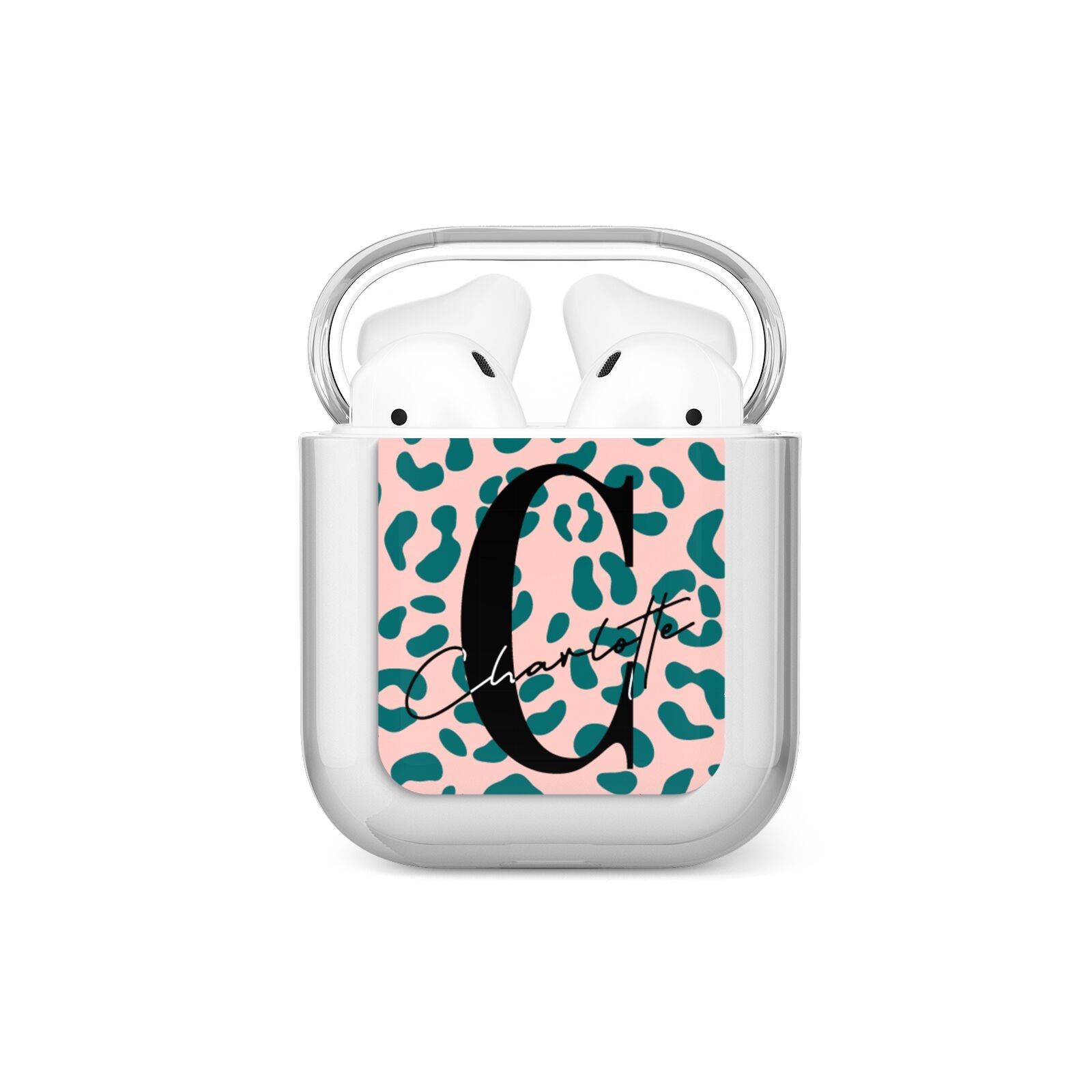 Personalised Leopard Print Pink Green AirPods Case