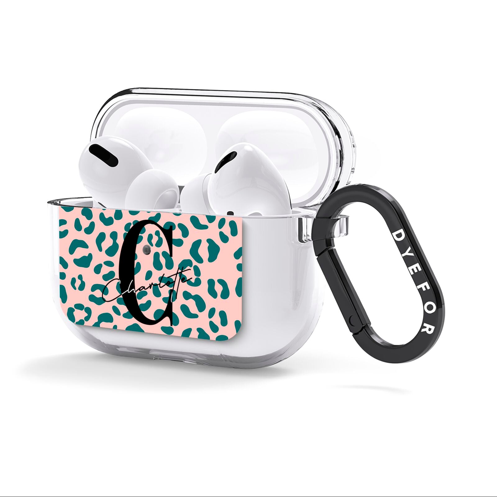 Personalised Leopard Print Pink Green AirPods Clear Case 3rd Gen Side Image