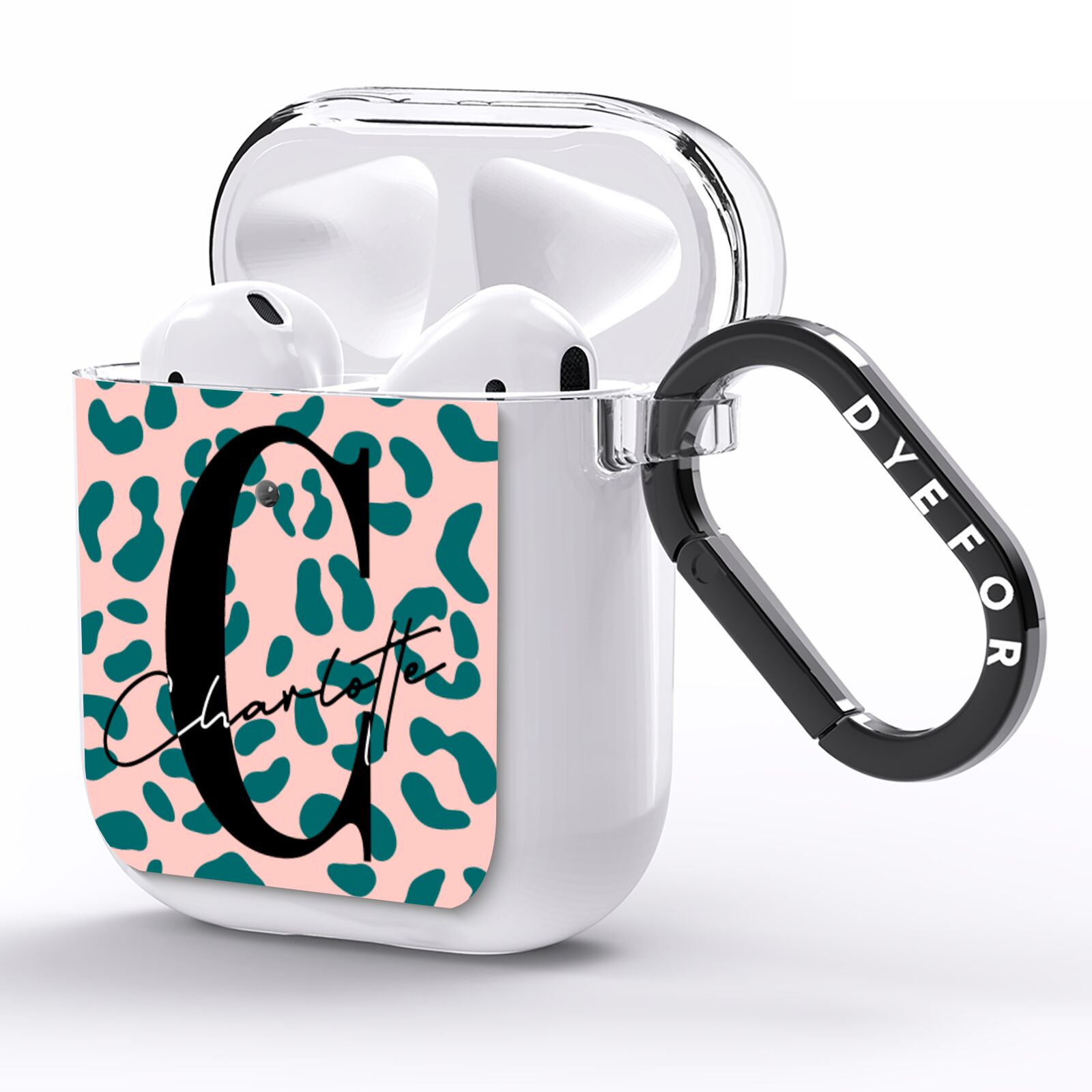 Personalised Leopard Print Pink Green AirPods Clear Case Side Image