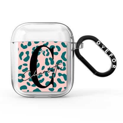 Personalised Leopard Print Pink Green AirPods Clear Case