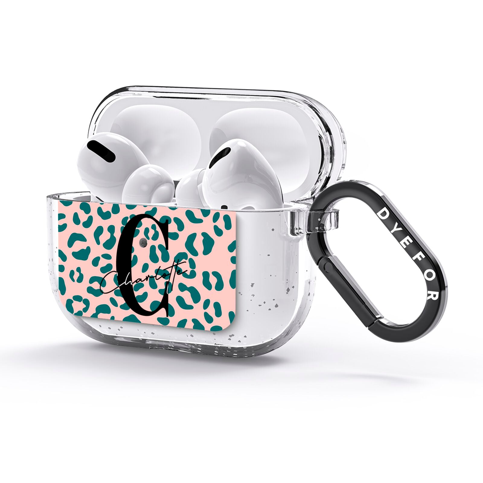 Personalised Leopard Print Pink Green AirPods Glitter Case 3rd Gen Side Image