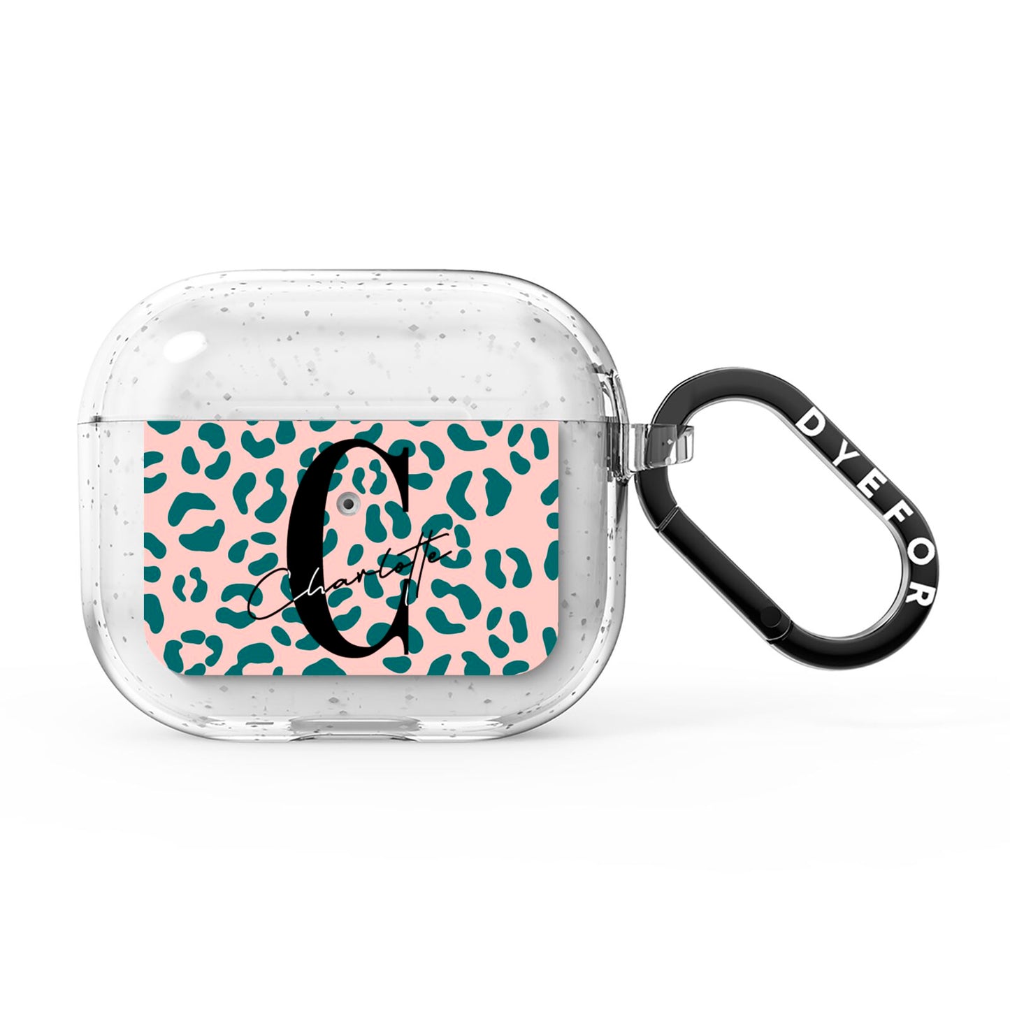 Personalised Leopard Print Pink Green AirPods Glitter Case 3rd Gen