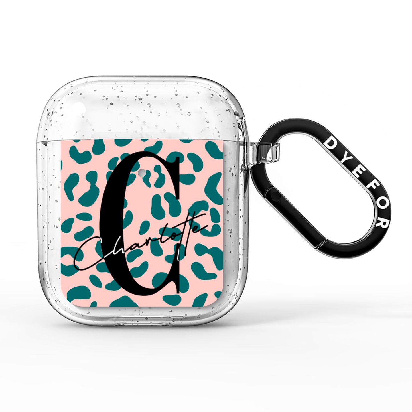 Personalised Leopard Print Pink Green AirPods Glitter Case
