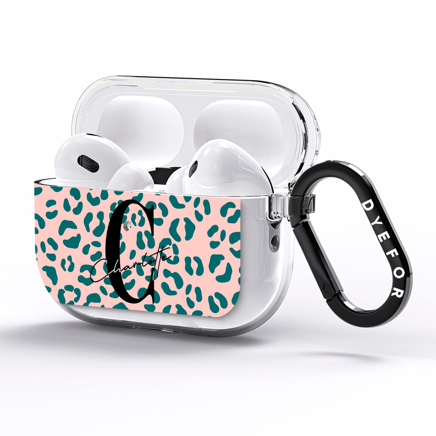 Personalised Leopard Print Pink Green AirPods Pro Clear Case Side Image