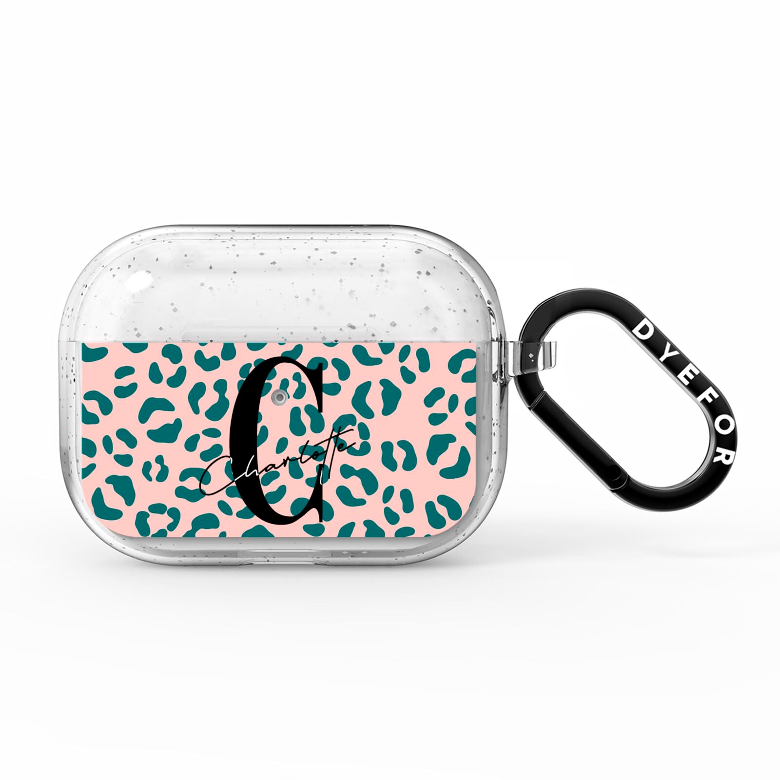 Personalised Leopard Print Pink Green AirPods Pro Glitter Case