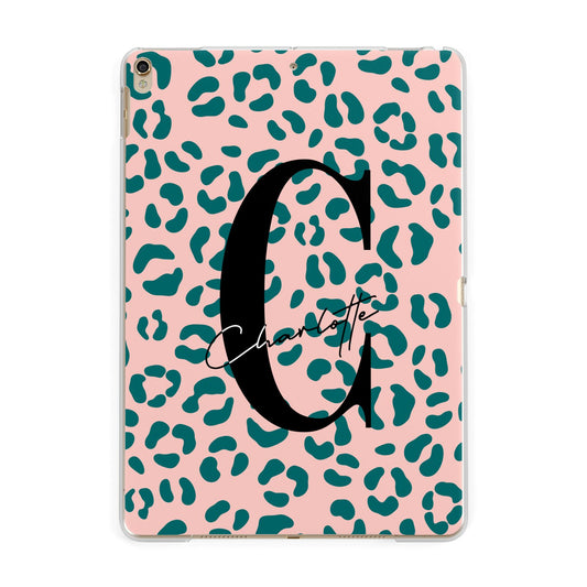 Personalised Leopard Print Pink Green Apple iPad Gold Case