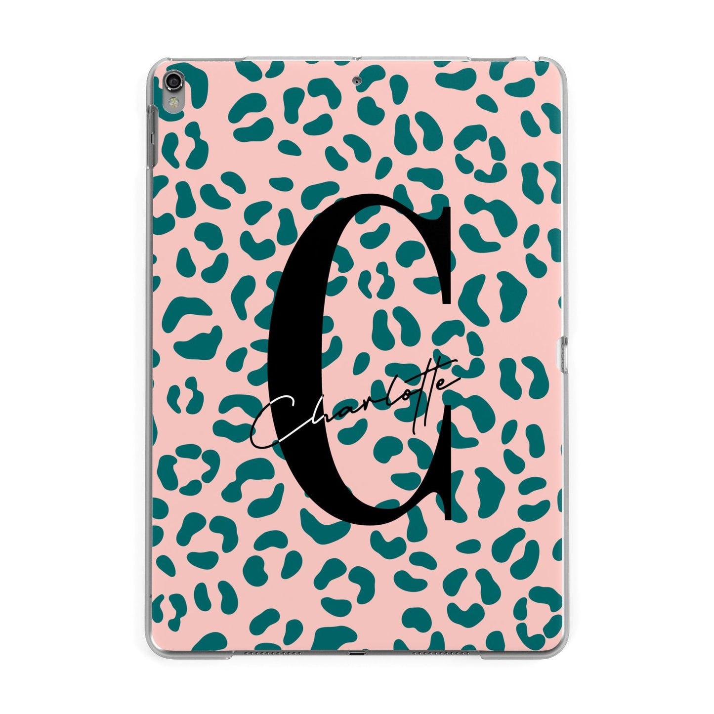 Personalised Leopard Print Pink Green Apple iPad Grey Case