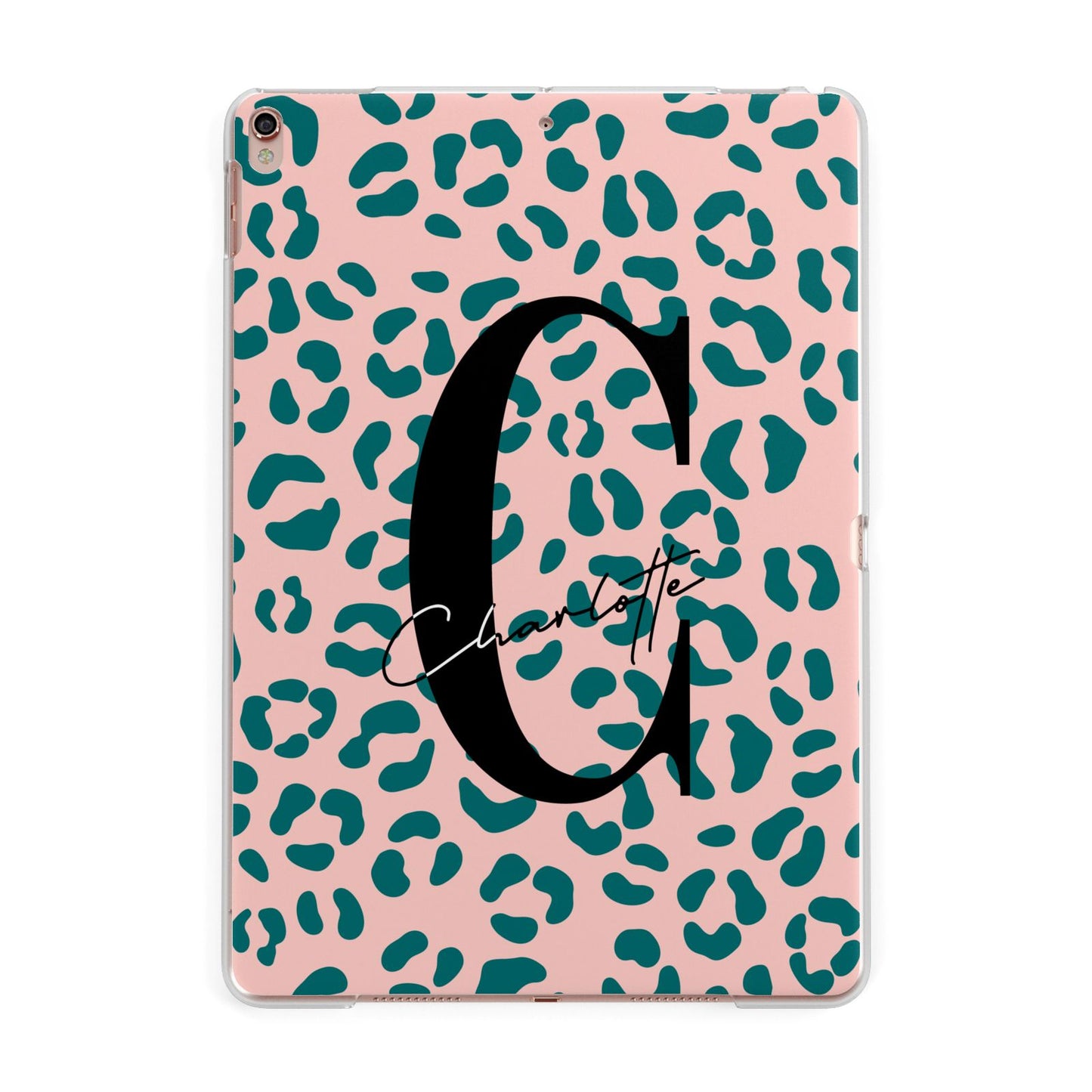 Personalised Leopard Print Pink Green Apple iPad Rose Gold Case