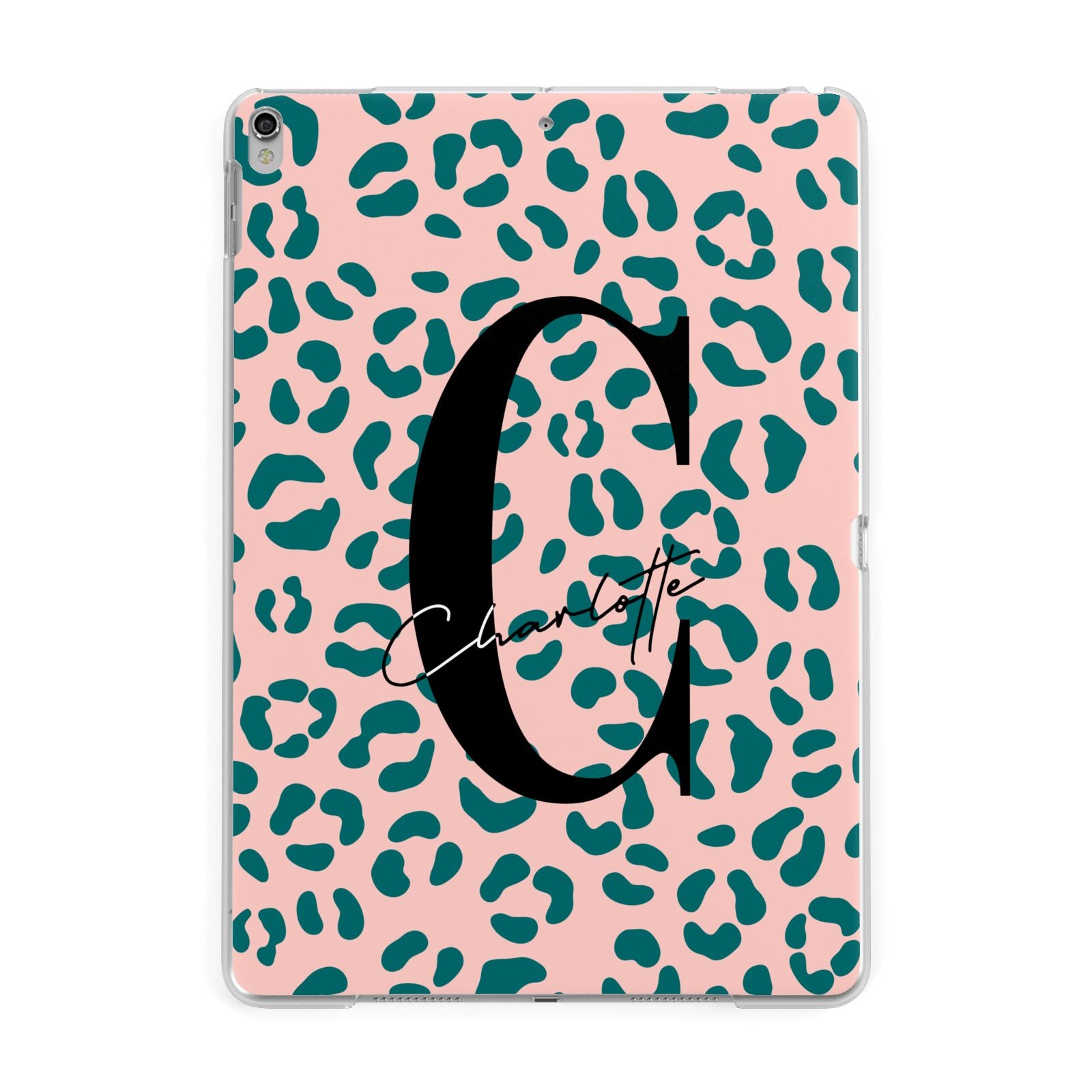 Personalised Leopard Print Pink Green Apple iPad Silver Case