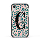 Personalised Leopard Print Pink Green Apple iPhone XR Impact Case Black Edge on Silver Phone