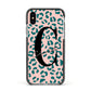 Personalised Leopard Print Pink Green Apple iPhone Xs Impact Case Black Edge on Silver Phone