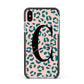 Personalised Leopard Print Pink Green Apple iPhone Xs Max Impact Case Black Edge on Silver Phone