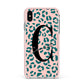 Personalised Leopard Print Pink Green Apple iPhone Xs Max Impact Case Pink Edge on Silver Phone