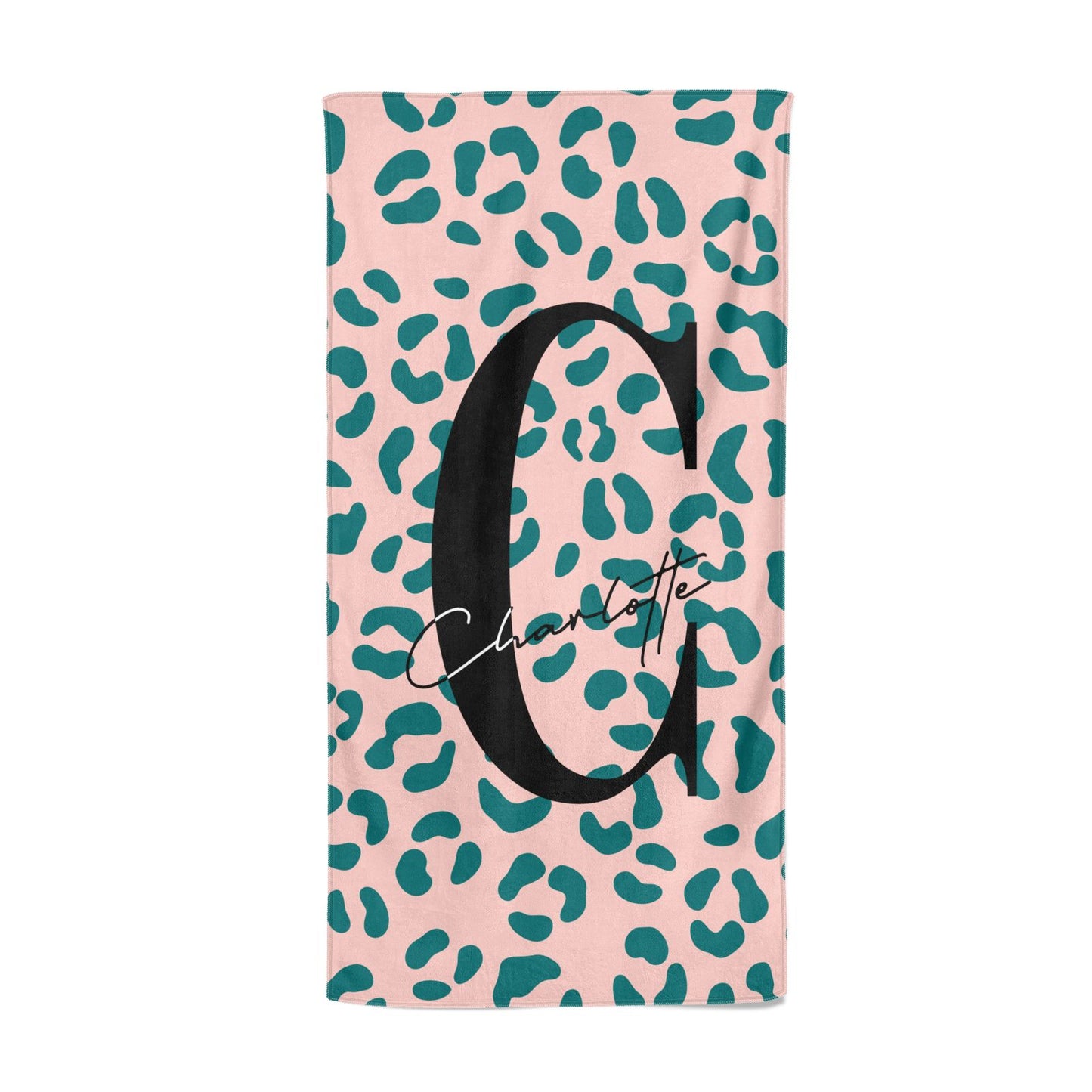 Personalised Leopard Print Pink Green Beach Towel