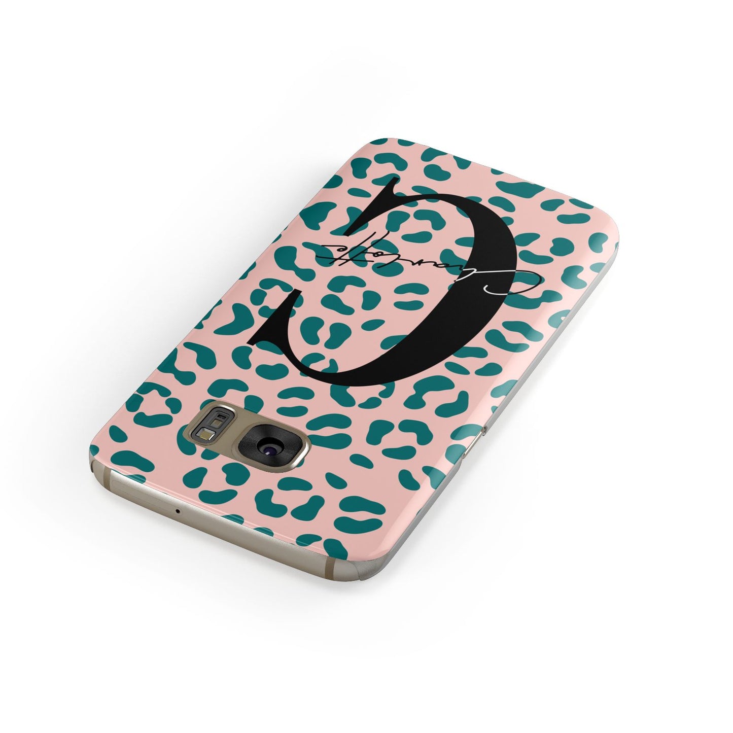 Personalised Leopard Print Pink Green Samsung Galaxy Case Front Close Up