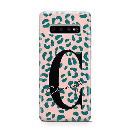 Personalised Leopard Print Pink Green Samsung Galaxy S10 Case