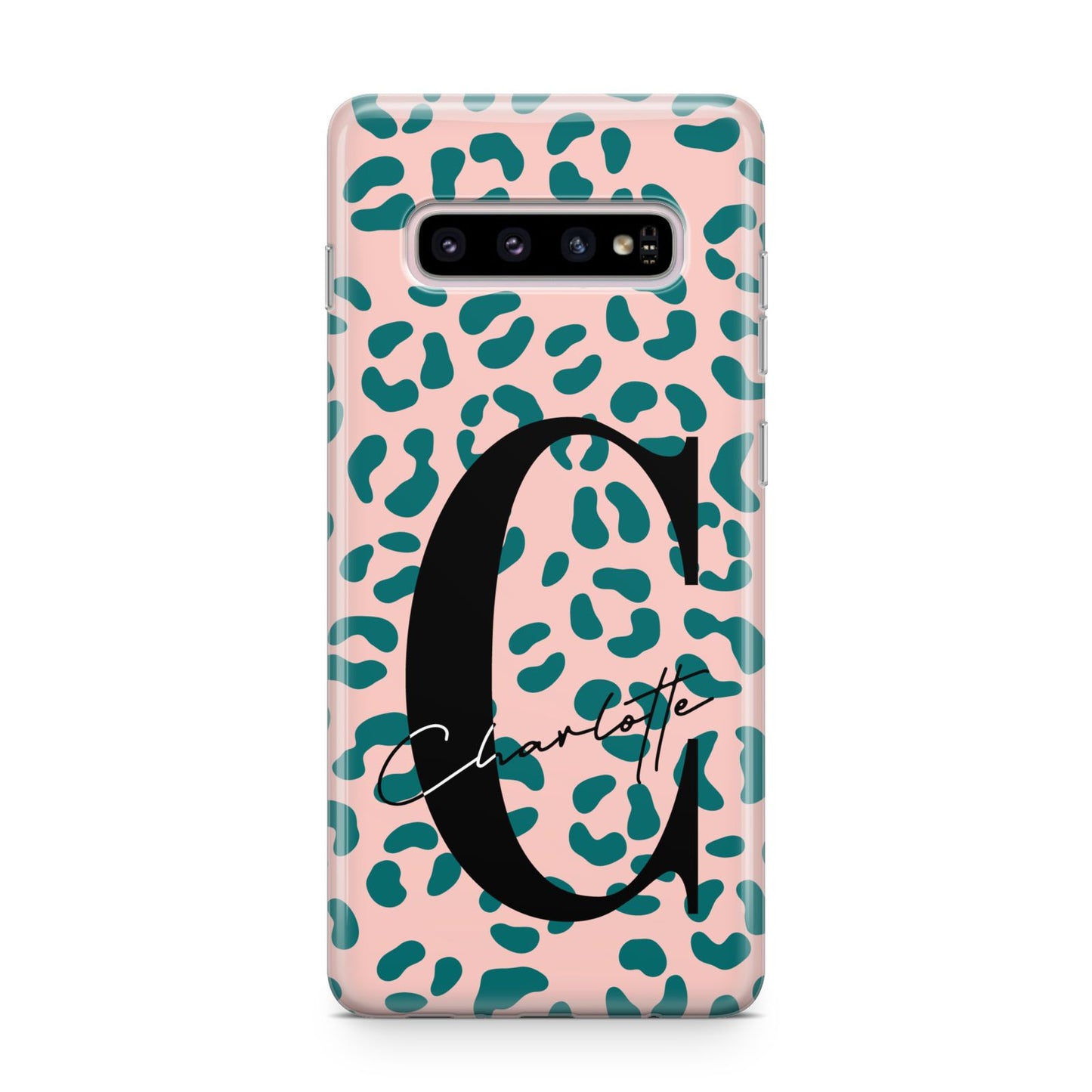 Personalised Leopard Print Pink Green Samsung Galaxy S10 Plus Case