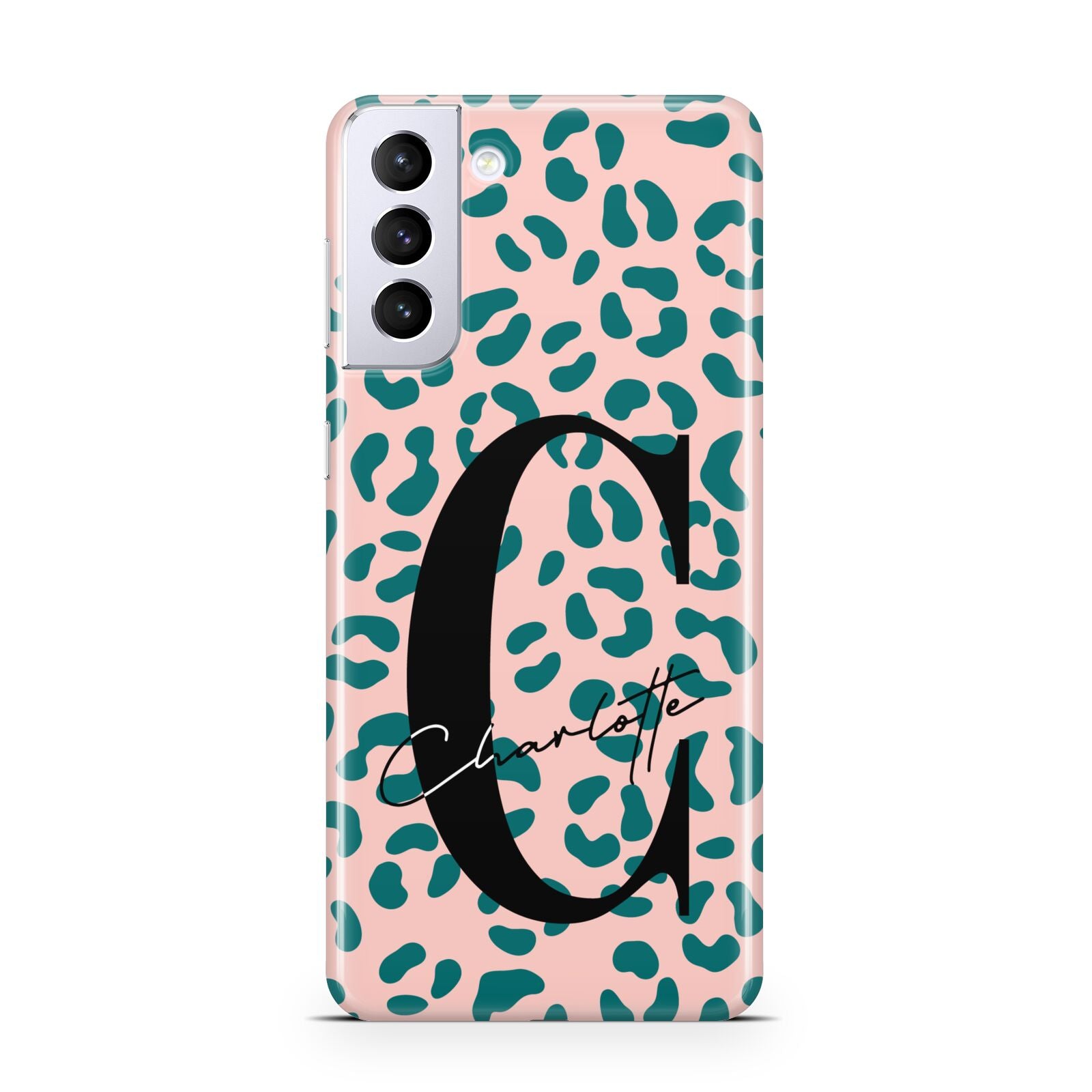 Personalised Leopard Print Pink Green Samsung S21 Plus Phone Case