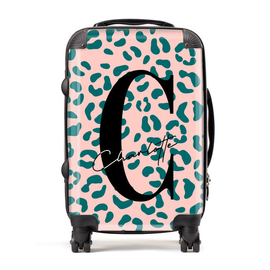 Personalised Leopard Print Pink Green Suitcase