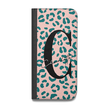 Personalised Leopard Print Pink Green Vegan Leather Flip Samsung Case