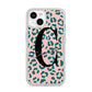 Personalised Leopard Print Pink Green iPhone 14 Glitter Tough Case Starlight