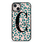 Personalised Leopard Print Pink Green iPhone 14 Plus Black Impact Case on Silver phone