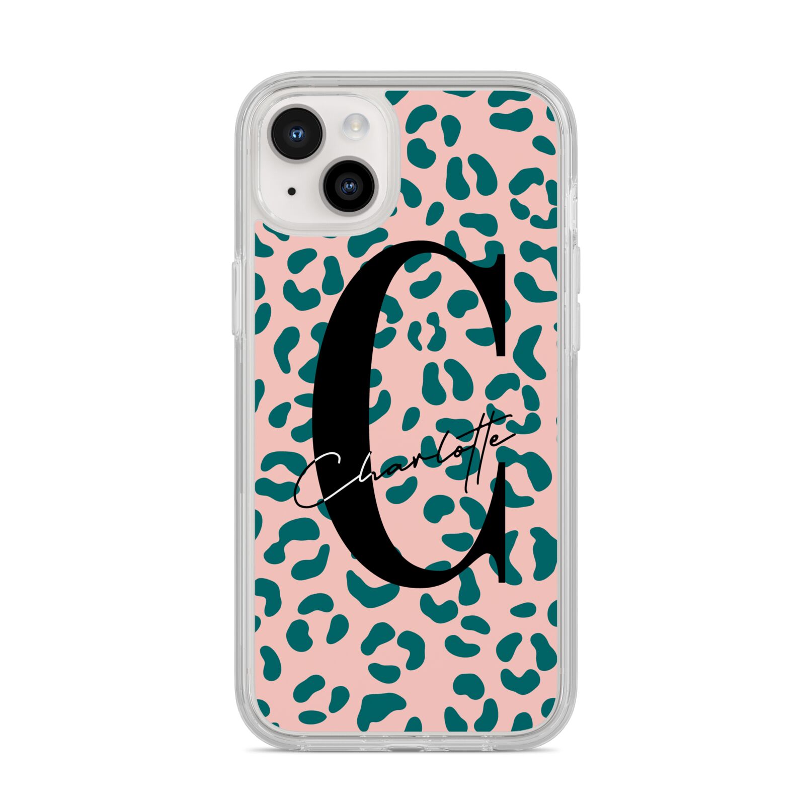 Personalised Leopard Print Pink Green iPhone 14 Plus Clear Tough Case Starlight