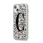 Personalised Leopard Print Pink Green iPhone 14 Plus Glitter Tough Case Starlight Angled Image