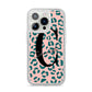 Personalised Leopard Print Pink Green iPhone 14 Pro Glitter Tough Case Silver
