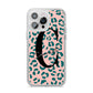 Personalised Leopard Print Pink Green iPhone 14 Pro Max Clear Tough Case Silver