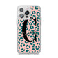 Personalised Leopard Print Pink Green iPhone 14 Pro Max Glitter Tough Case Silver