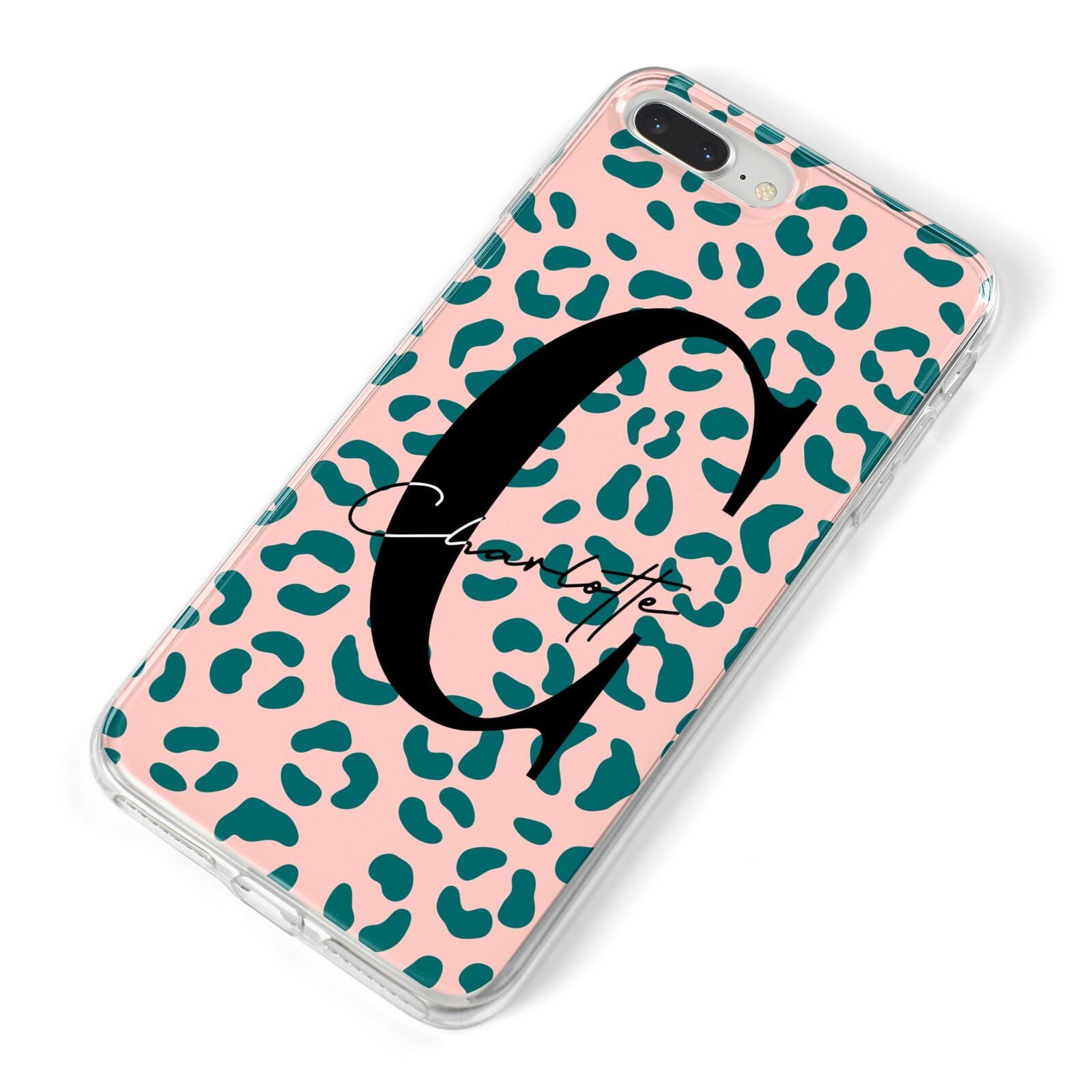 Personalised Leopard Print Pink Green iPhone 8 Plus Bumper Case on Silver iPhone Alternative Image