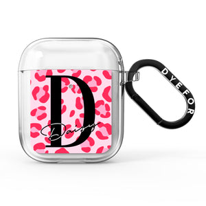 Personalised Leopard Print Pink & Red AirPods Case