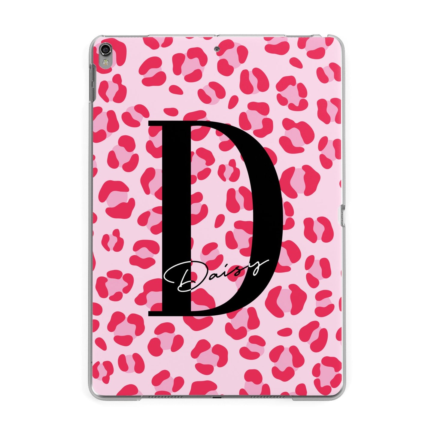 Personalised Leopard Print Pink Red Apple iPad Grey Case