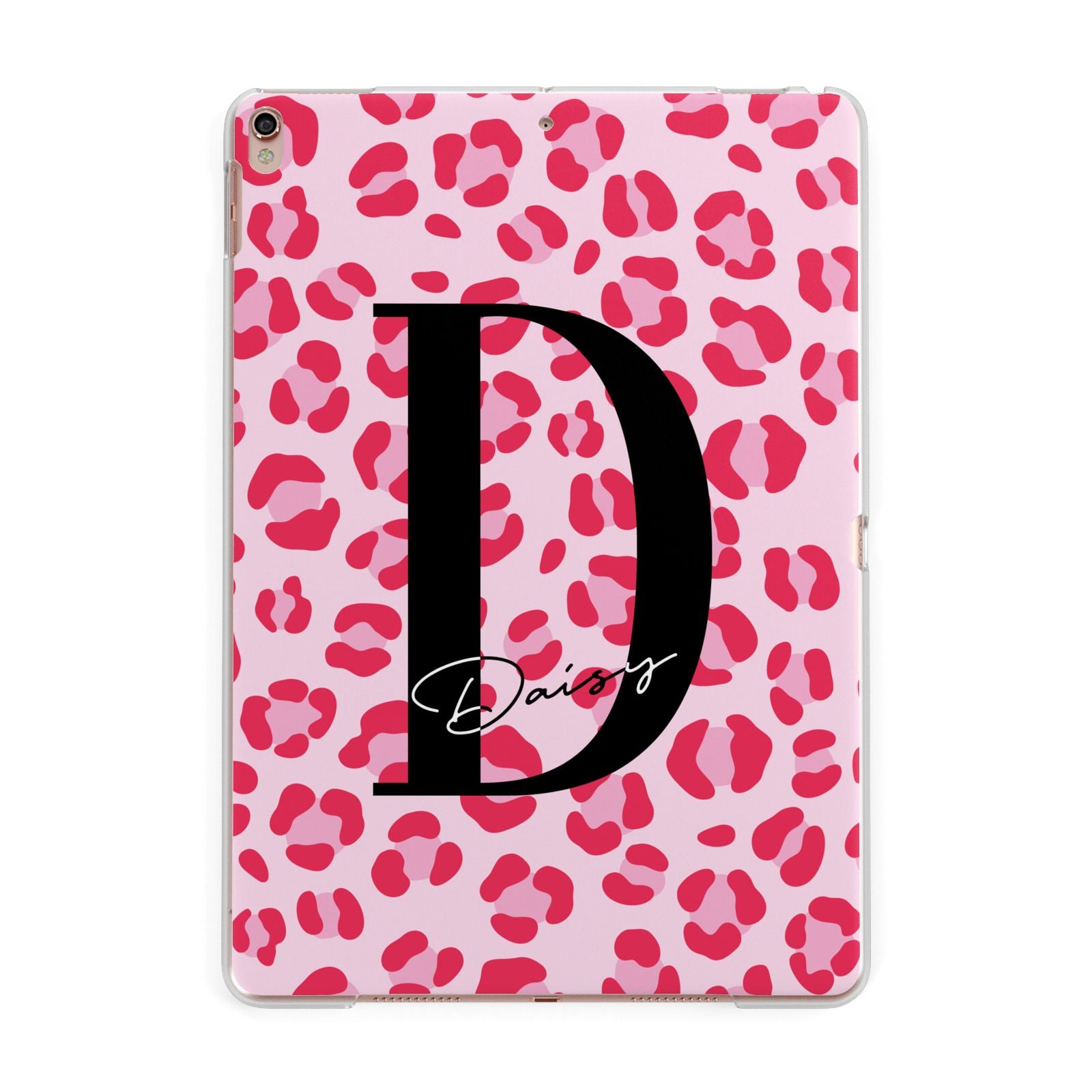 Personalised Leopard Print Pink Red Apple iPad Rose Gold Case