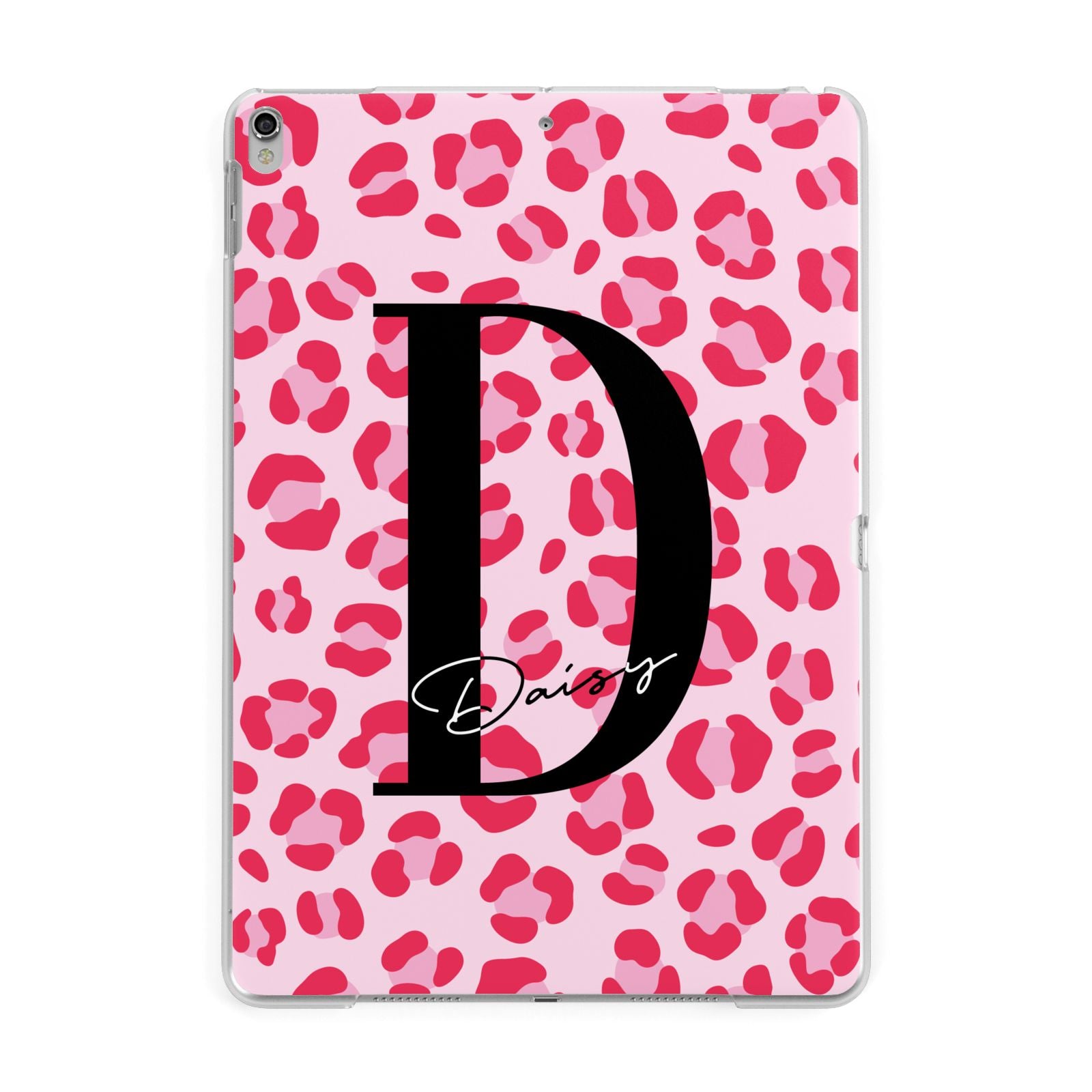 Personalised Leopard Print Pink Red Apple iPad Silver Case