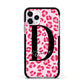 Personalised Leopard Print Pink Red Apple iPhone 11 Pro in Silver with Black Impact Case
