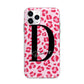 Personalised Leopard Print Pink Red Apple iPhone 11 Pro in Silver with Bumper Case