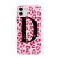 Personalised Leopard Print Pink Red Apple iPhone 11 in White with Bumper Case