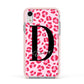 Personalised Leopard Print Pink Red Apple iPhone XR Impact Case Pink Edge on Silver Phone
