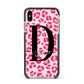 Personalised Leopard Print Pink Red Apple iPhone Xs Max Impact Case Black Edge on Gold Phone