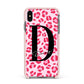 Personalised Leopard Print Pink Red Apple iPhone Xs Max Impact Case Pink Edge on Black Phone