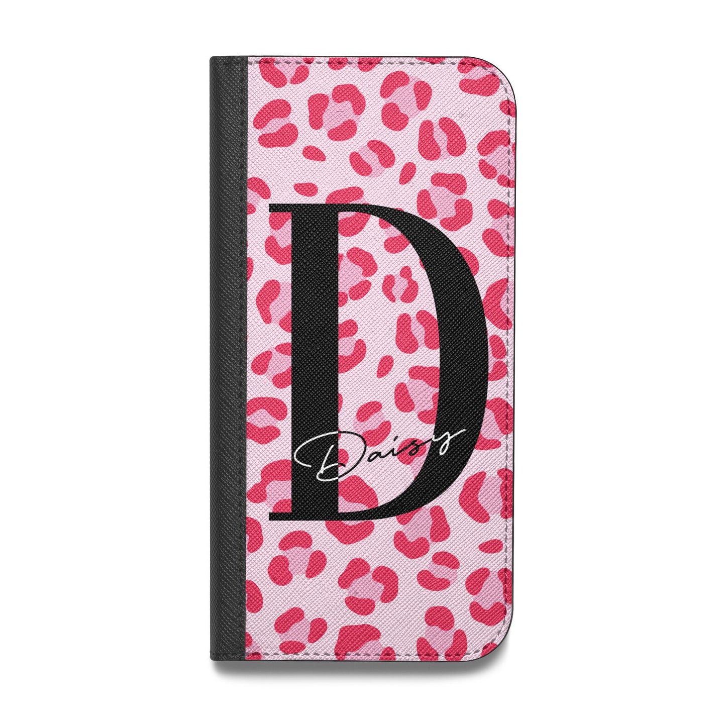 Personalised Leopard Print Pink Red Vegan Leather Flip Samsung Case