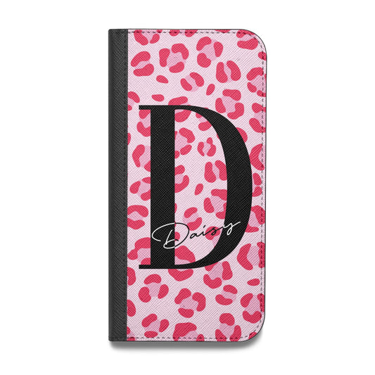 Personalised Leopard Print Pink Red Vegan Leather Flip Samsung Case